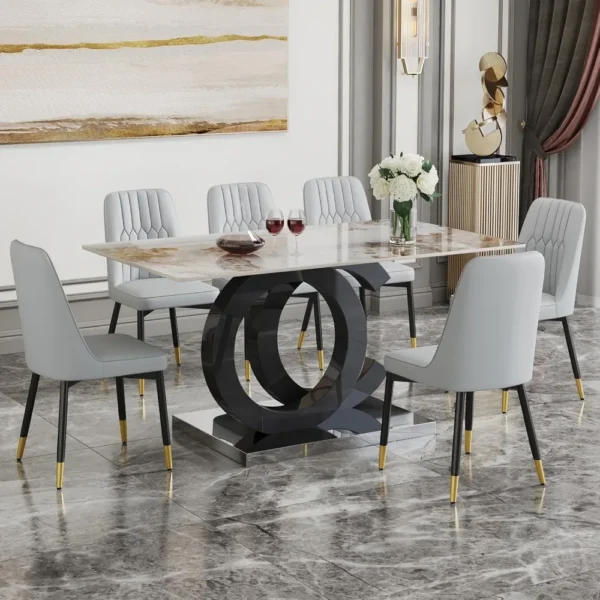 Dining Room Set 7 Piece, PDLB Marble Table Top and MDF Base,Rectangular Glass Dining Room Table Set - Image 6