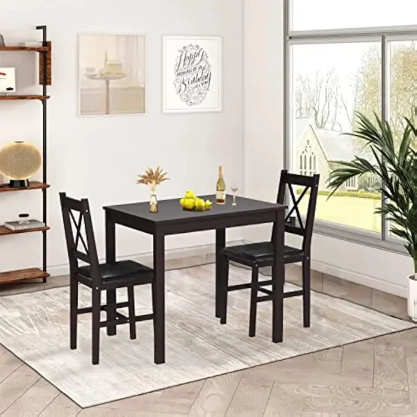 Table Set 3 Piece Dining Set Sturdy Wooden Square and Chair Breakfast Table Set for 2 Person Small Dining Room Table - Image 4