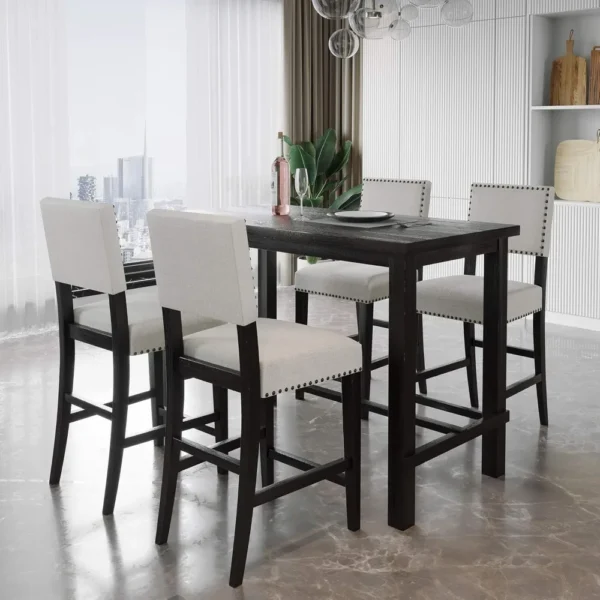 5 Piece Dining Table Set, Counter Height Dining Table Set for 4 with and 4 Cushioned Chairs for Room,Dinings Rooms Sets