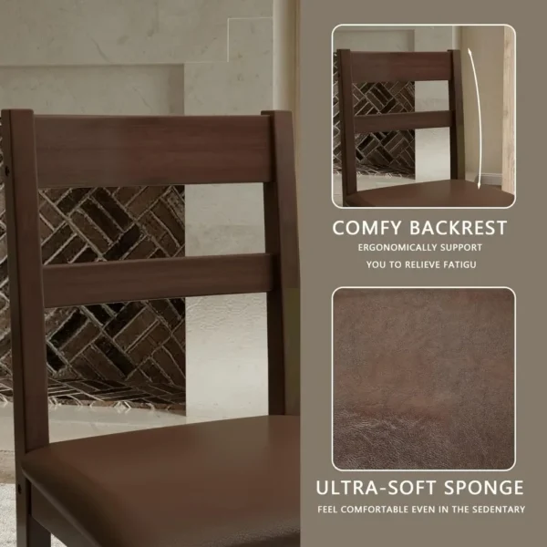 5-Piece Solid Wood Indoor Modern Rectangular Dining Table Set for 4,Table and 4 Chairs Set with PU Leather Cushion for Kitchen - Image 4