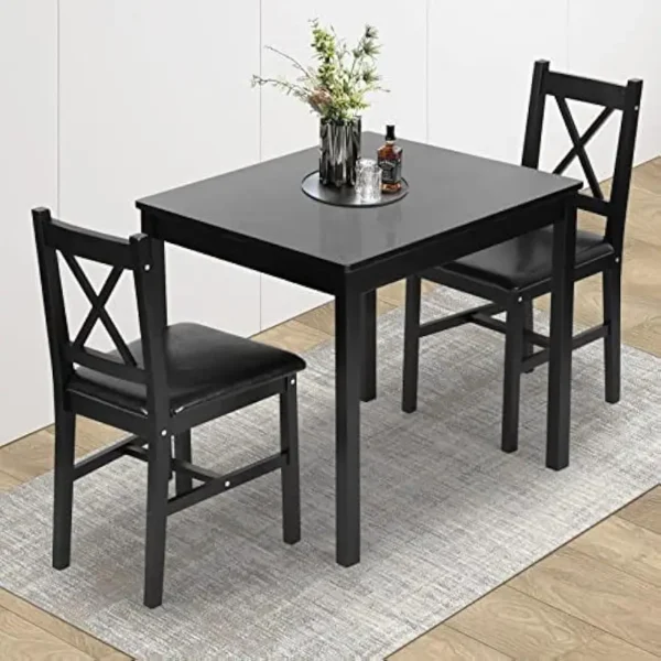 Table Set 3 Piece Dining Set Sturdy Wooden Square and Chair Breakfast Table Set for 2 Person Small Dining Room Table