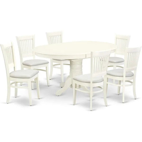 7 Piece Dining Room Table Set Consist of an Oval Kitchen Table Butterfly Leaf 6 Linen Fabric Upholstered Dining Chairs - Image 2