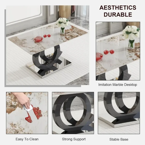 Dining Room Set 7 Piece, PDLB Marble Table Top and MDF Base,Rectangular Glass Dining Room Table Set - Image 4
