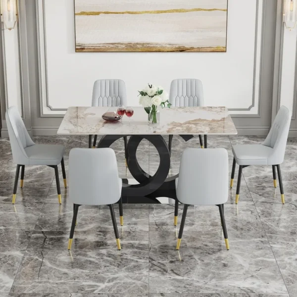 Dining Room Set 7 Piece, PDLB Marble Table Top and MDF Base,Rectangular Glass Dining Room Table Set - Image 2