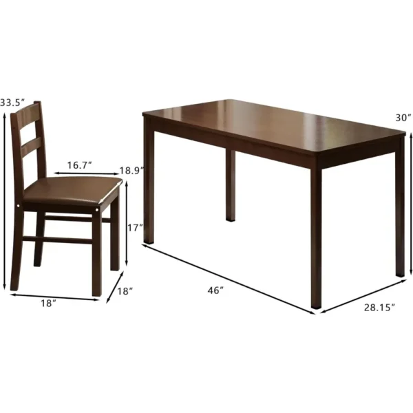 5-Piece Solid Wood Indoor Modern Rectangular Dining Table Set for 4,Table and 4 Chairs Set with PU Leather Cushion for Kitchen - Image 5