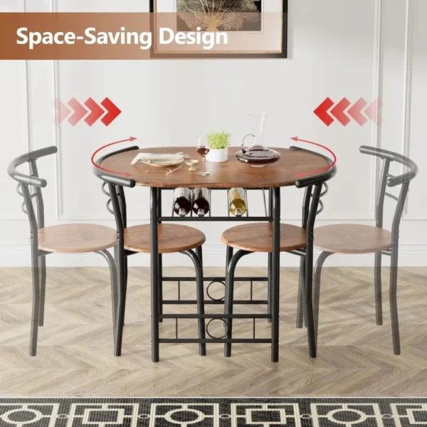 3 Pieces Dining Set Breakfast Table Set Space Saving Wooden Chairs and Table Set, for Dining, Office and Living Spaces of Home - Image 2