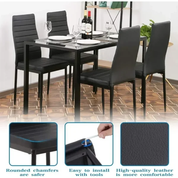 Glass Dining Table Set for Small Spaces Kitchen Table and Chairs for 4 Table with Chairs Home Furniture Rectangular Modern - Image 5