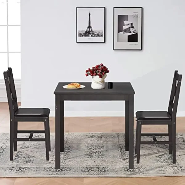 Table Set 3 Piece Dining Set Sturdy Wooden Square and Chair Breakfast Table Set for 2 Person Small Dining Room Table - Image 3