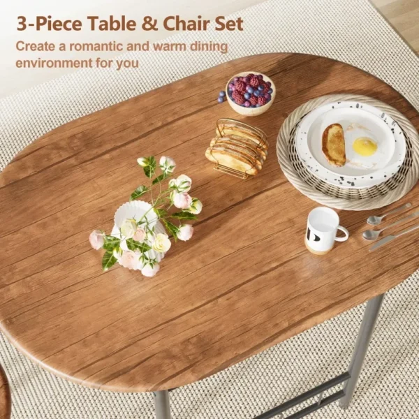 3 Pieces Dining Set Breakfast Table Set Space Saving Wooden Chairs and Table Set, for Dining, Office and Living Spaces of Home - Image 3