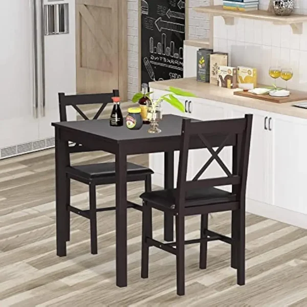 Table Set 3 Piece Dining Set Sturdy Wooden Square and Chair Breakfast Table Set for 2 Person Small Dining Room Table - Image 5