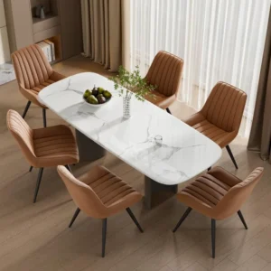 Dining Chairs Set of 6, Mid Century Modern Kitchen Chairs with Soft Cushion, Comfortable Upholstered Fabric